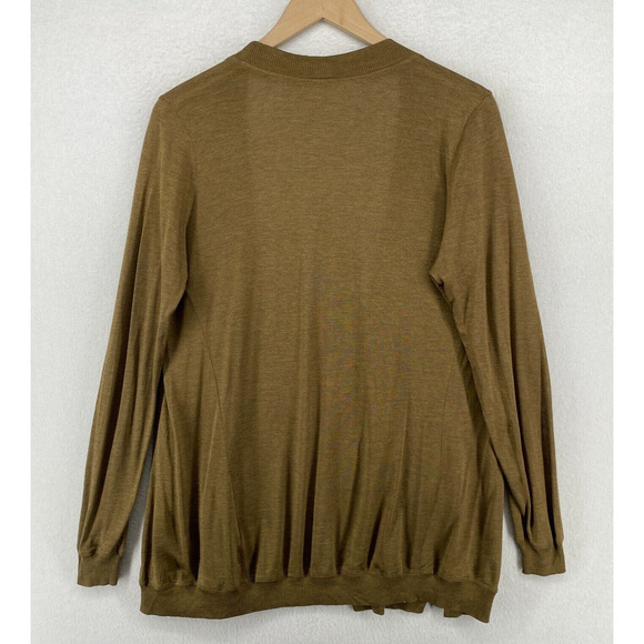 EILEEN FISHER Cardigan PL Silk Cotton Jersey Draped Open Front Long Sleeve Brown - Picture 4 of 15